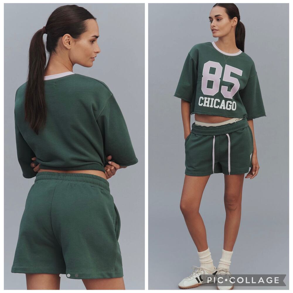 New Anthropologie Daily Practice Chicago Green Summer Beach Sweat Shorts Size XS